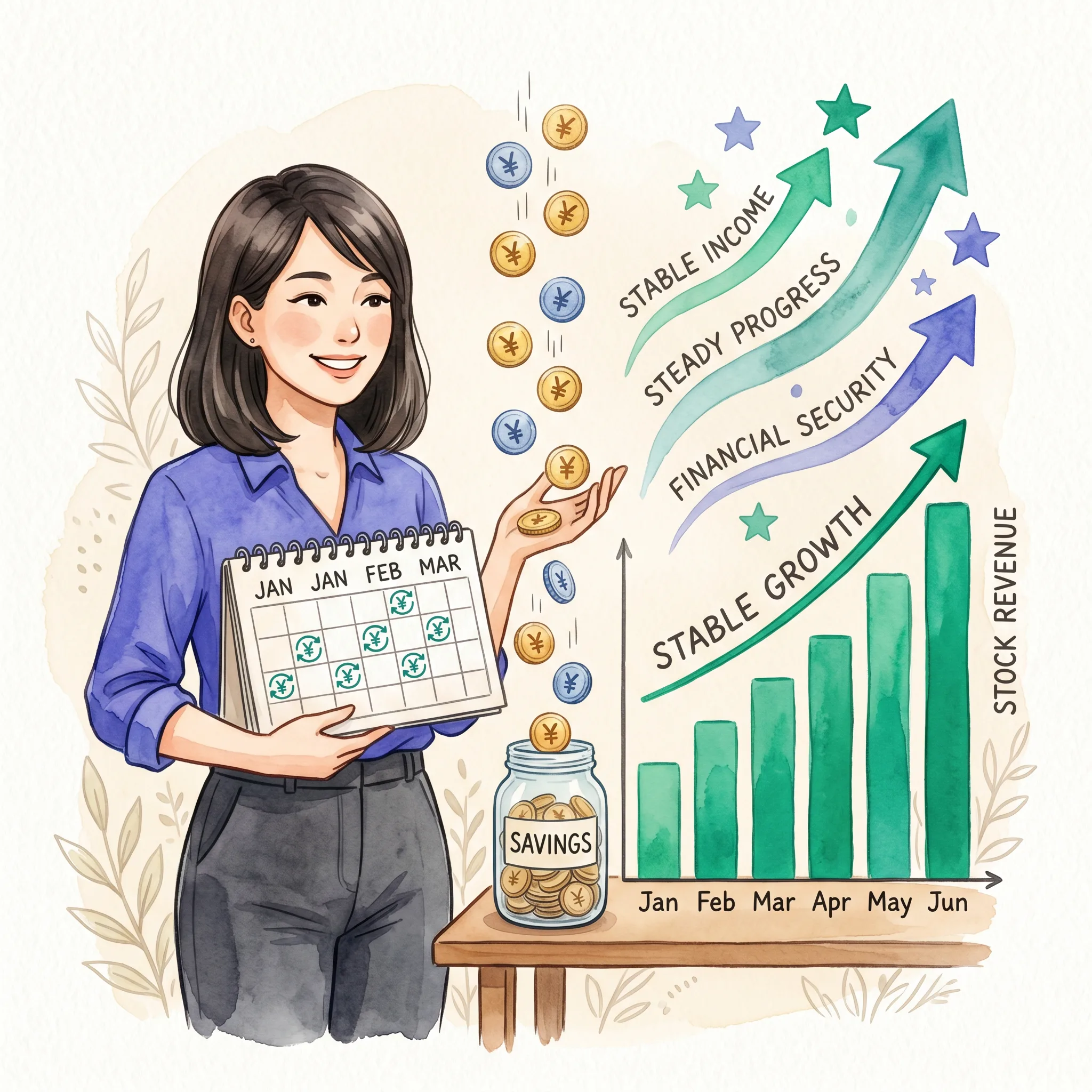 月次の安定収益が積み上がる様子を表現したイラスト